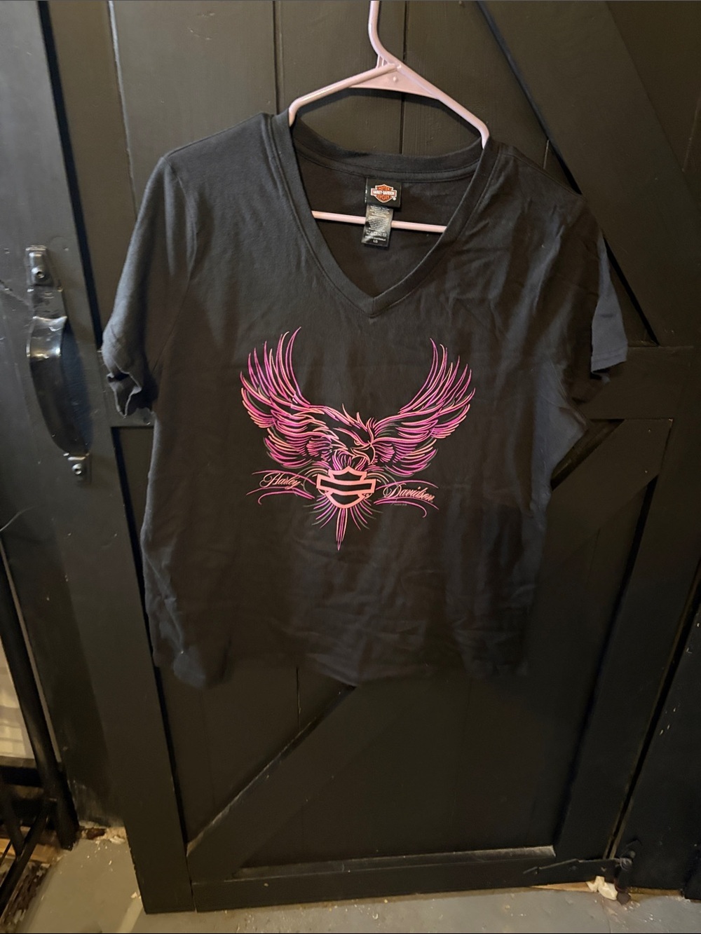 Harley-Davidson Black Tee with Pink Wing Emblem